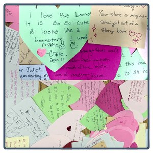 Notes to Juliet wall at Juliet Books