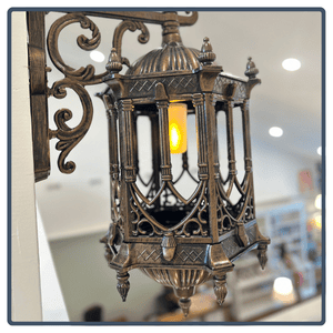 Flickering lantern at Juliet Books